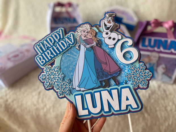 Topper de tort personalizat cu personajul Frozen Decor tematic pentru aniversare