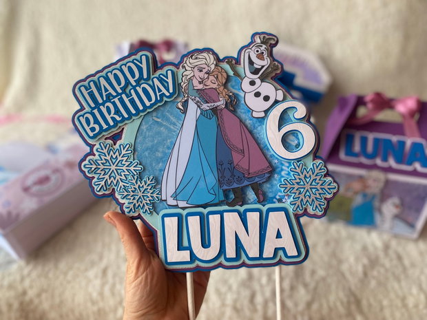 Topper de tort personalizat cu personajul Frozen Decor tematic pentru aniversare