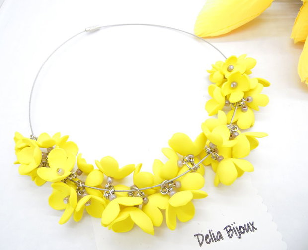 Colier handmade statement unicat -floral - foamiran (cod1174)