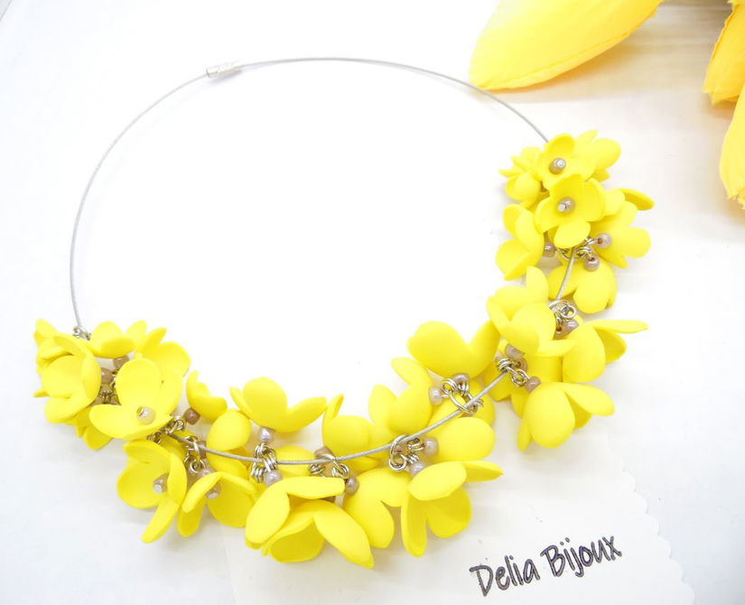 Colier handmade statement unicat -floral - foamiran (cod1172)