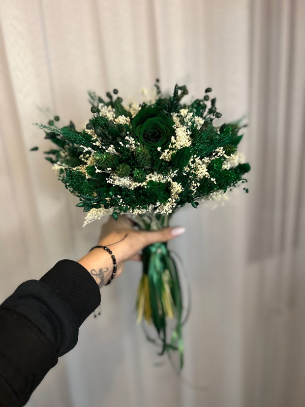 Buchet flori criogenate si uscate nasa verde smarald