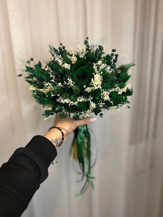 Buchet flori criogenate si uscate nasa verde smarald