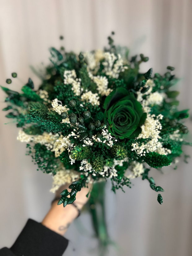 Buchet flori criogenate si uscate nasa verde smarald