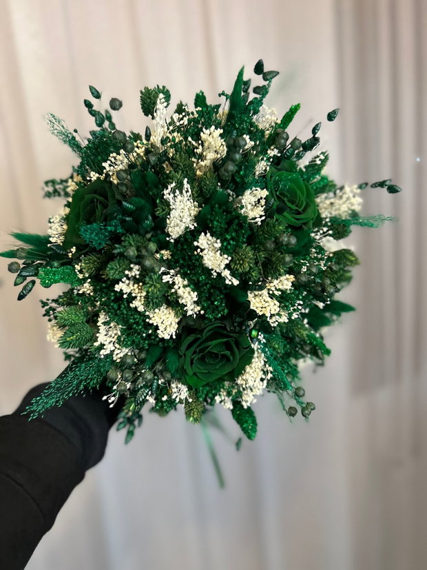 Buchet flori criogenate si uscate nasa verde smarald