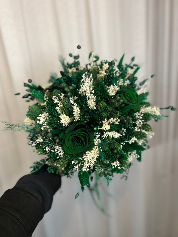 Buchet flori criogenate si uscate nasa verde smarald