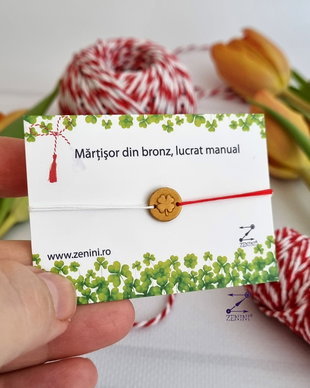 Martisor trifoi bronz, bratara trifoi cu patru foi, bratara martisor, bratara reglabila martisor, martisor bronz