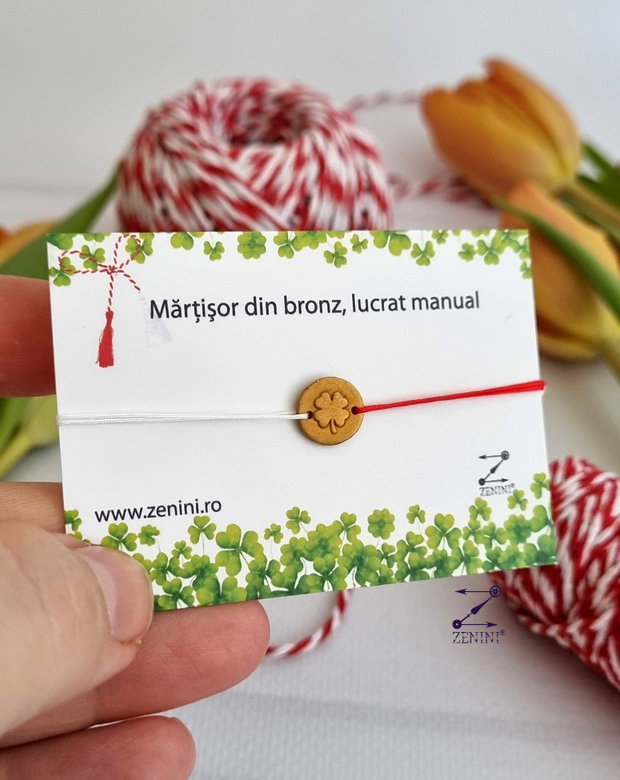 Martisor trifoi bronz, bratara trifoi cu patru foi, bratara martisor, bratara reglabila martisor, martisor bronz
