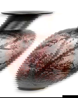 Peisaj de toamna-vaza din sticla Cameo