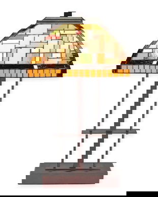 Lampa de masa Tiffany cu decor geometric