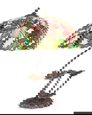 Lampa de masa Tiffany cu flori si picior metal