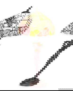 Lampa de masa Tiffany cu libelule si picior nimfa