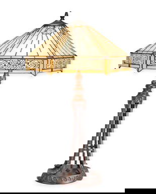 Lampa de masa Tiffany abajur crem si picior metal