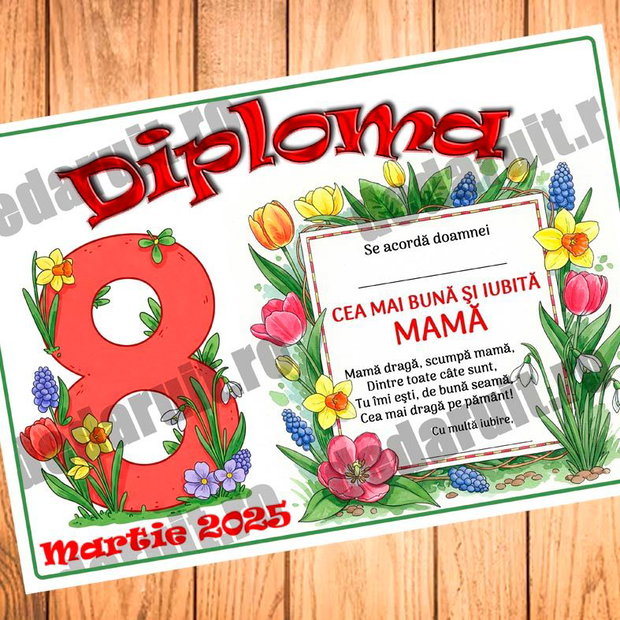 Diploma personalizata pentru mama, 8 martie
