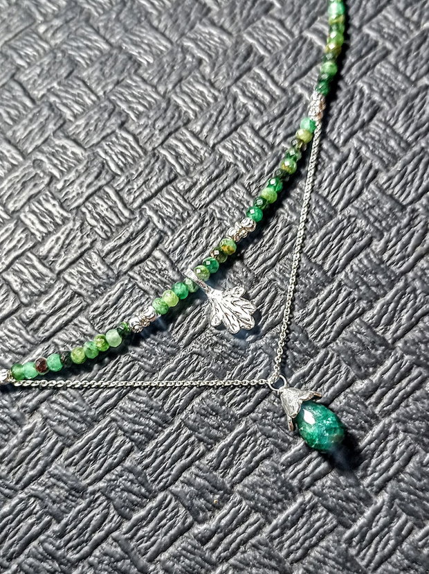 Colier argint smarald charm frunza lant argint minimalist boho chic trendy - Transport gratuit