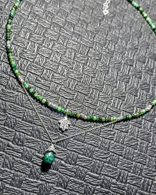 Colier argint smarald charm frunza lant argint minimalist boho chic trendy - Transport gratuit