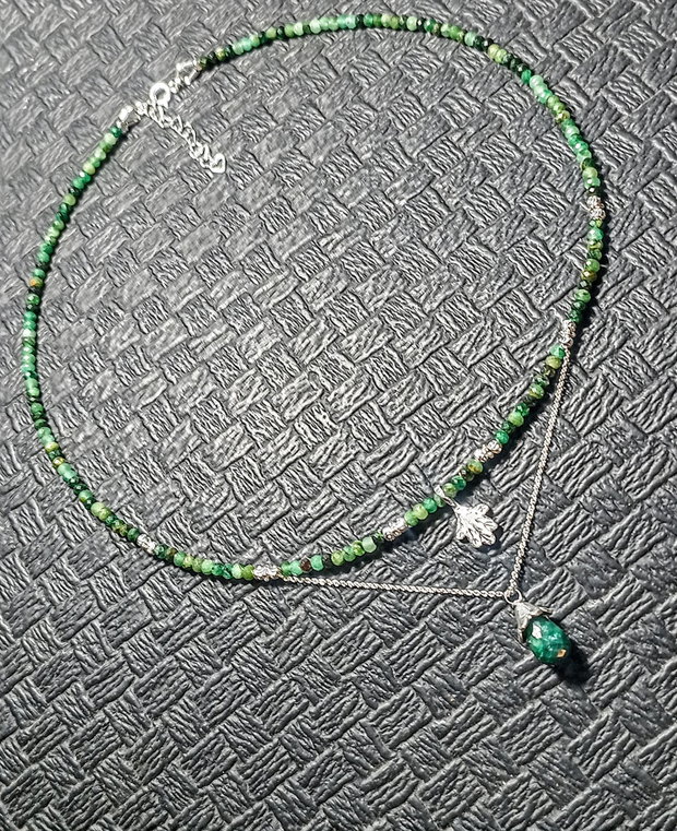Colier argint smarald charm frunza lant argint minimalist boho chic trendy - Transport gratuit