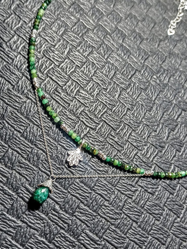 Colier argint smarald charm frunza lant argint minimalist boho chic trendy - Transport gratuit