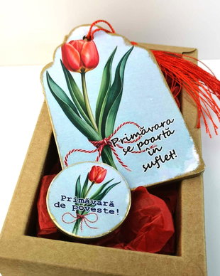 Set cadou profesoare, diriginta - semn de carte si martisor