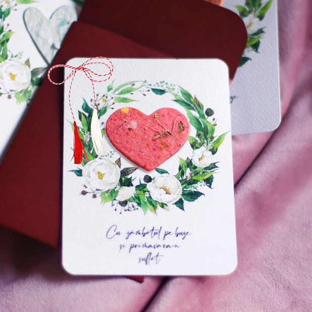 Martisor plantabil - hartie manuala cu seminte de flori