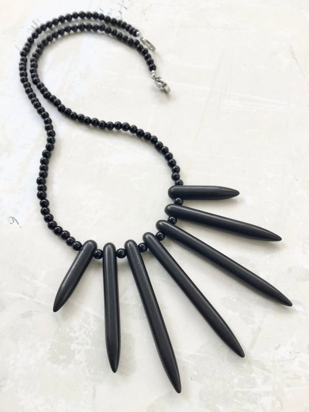Colier CHOKER onix negru & howlit negru