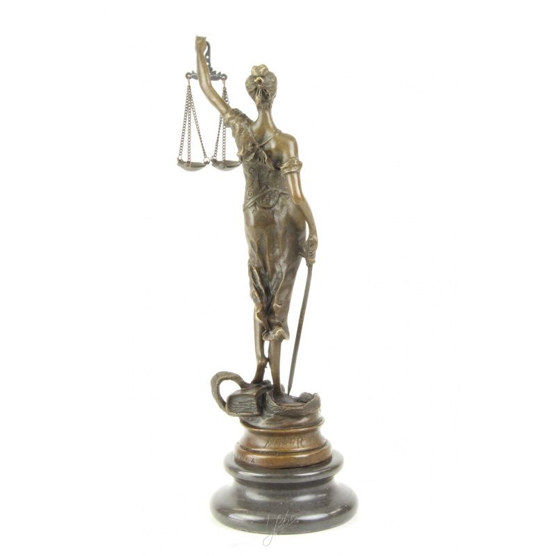 Justitia - statueta din bronz pe un soclu din marmura