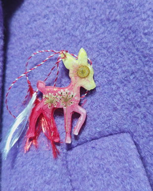 Brosa Animalute, forma caprioara cu floare de morcov salbatic