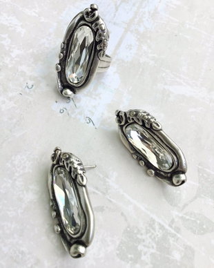 Set zamac argintat & cristal de stanca