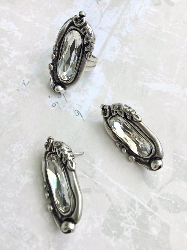 Set zamac argintat & cristal de stanca