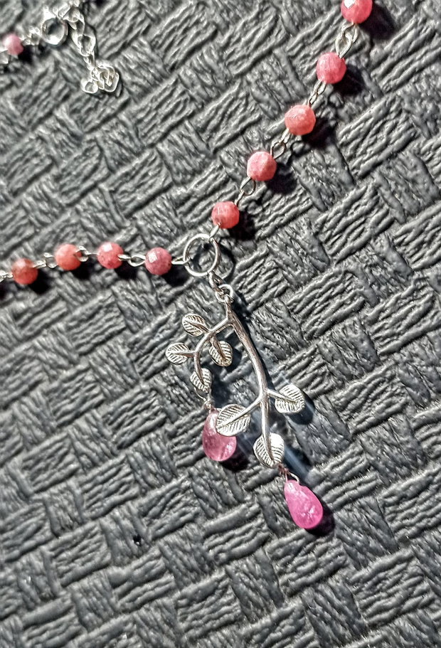 Set argint safir roz colier cercei conector ramura lant argint minimalist boho chic trendy - Transport gratuit