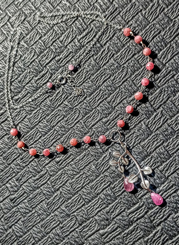 Set argint safir roz colier cercei conector ramura lant argint minimalist boho chic trendy - Transport gratuit