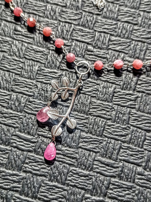 Set argint safir roz colier cercei conector ramura lant argint minimalist boho chic trendy - Transport gratuit