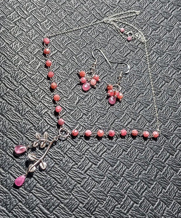 Set argint safir roz colier cercei conector ramura lant argint minimalist boho chic trendy - Transport gratuit