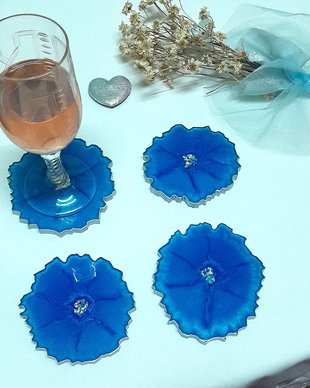 Soft blue - set de 4 coastere din rășină epoxidică