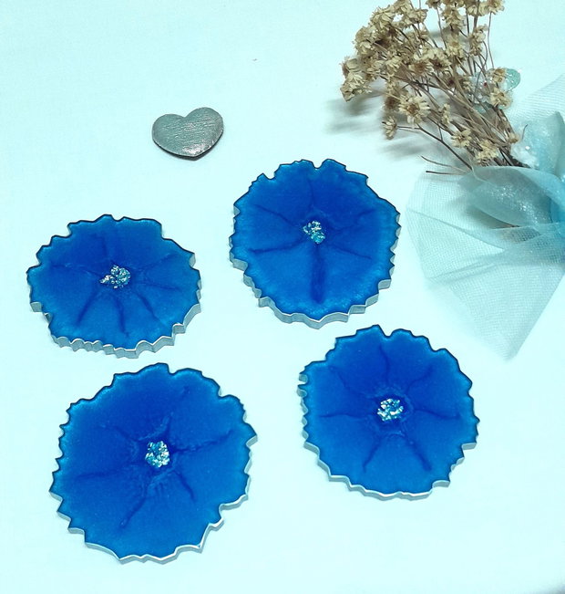 Soft blue - set de 4 coastere din rășină epoxidică