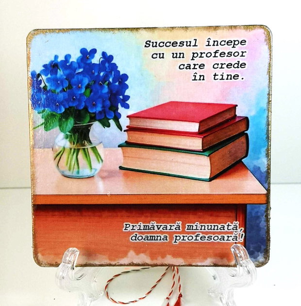 Felicitare din lemn penru profesoara - cadou 1- 8 martie