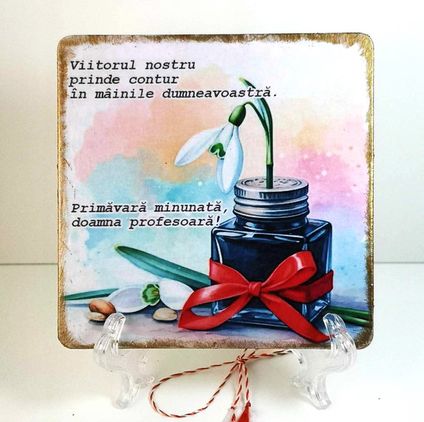 Felicitare din lemn, personalizata penru profesoare - cadou 1/8 martie