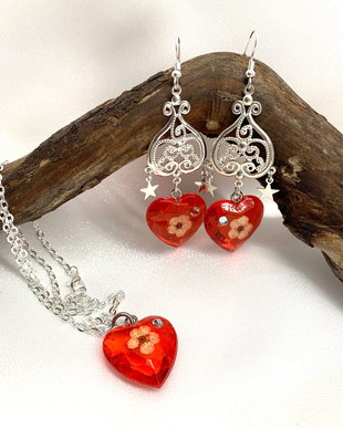 set bijuterii handmade unicat din rasina si flori naturale 00932