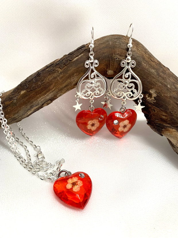 set bijuterii handmade unicat din rasina si flori naturale 00932