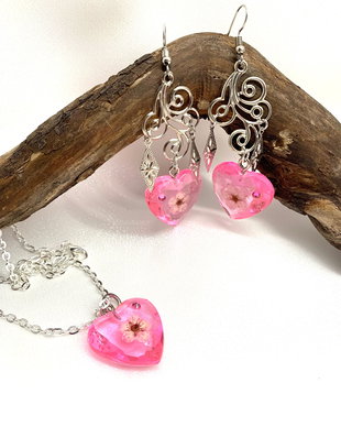 set bijuterii handmade unicat din rasina si flori naturale 00931