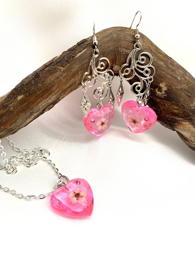 set bijuterii handmade unicat din rasina si flori naturale 00931