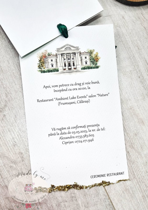 Invitatie nunta retro cu foita gold