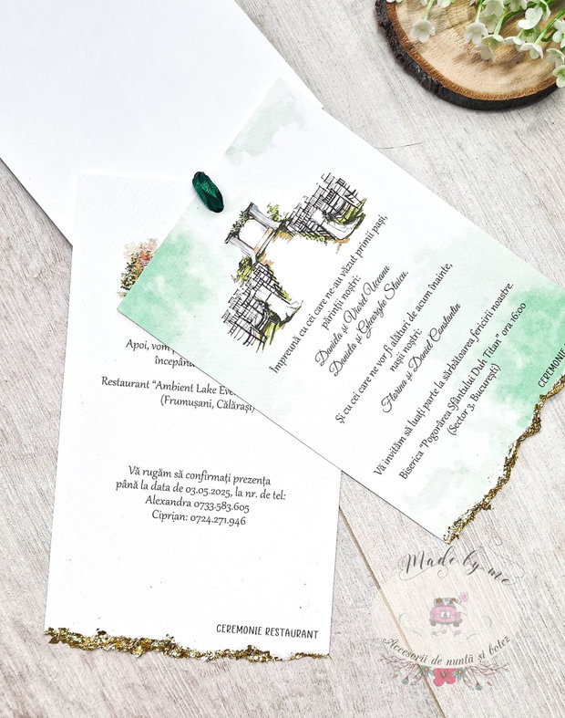 Invitatie nunta retro cu foita gold