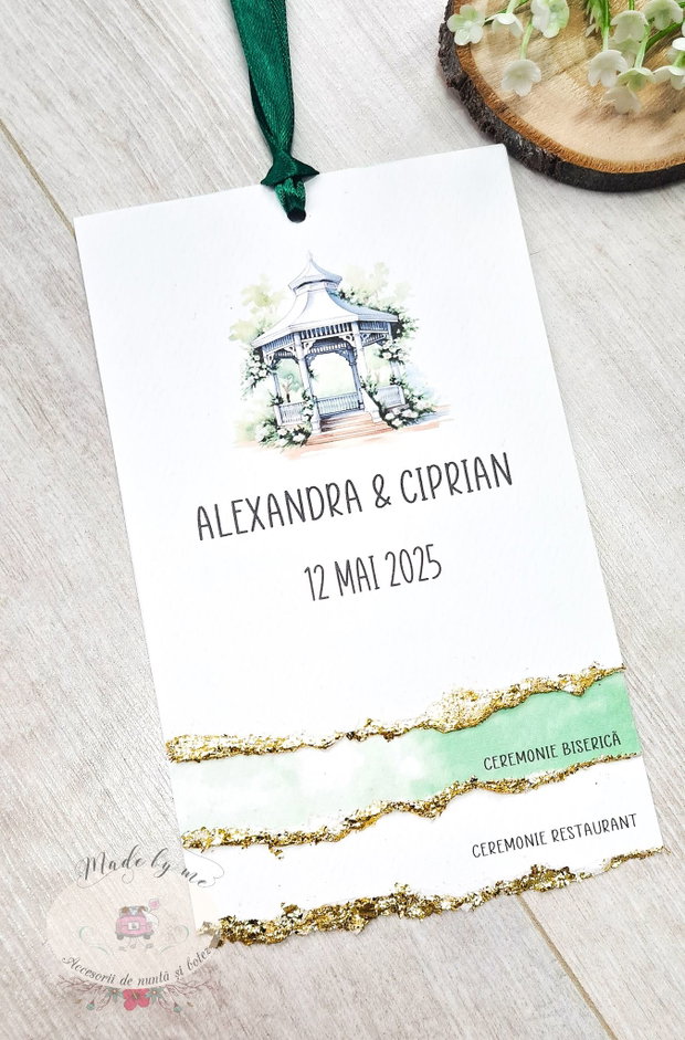Invitatie nunta retro cu foita gold