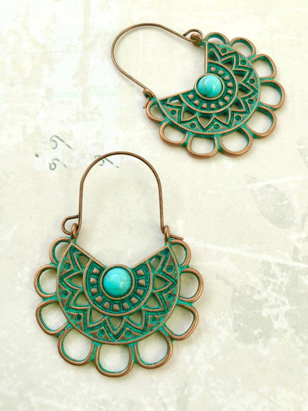 Cercei Boho cupru & turcoaz