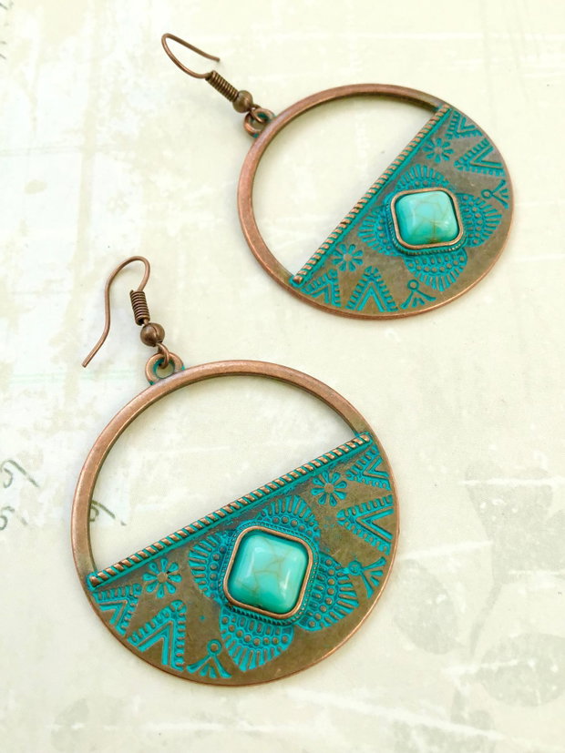 Cercei Boho cupru & turcoaz
