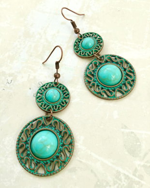 Cercei Boho cupru & turcoaz