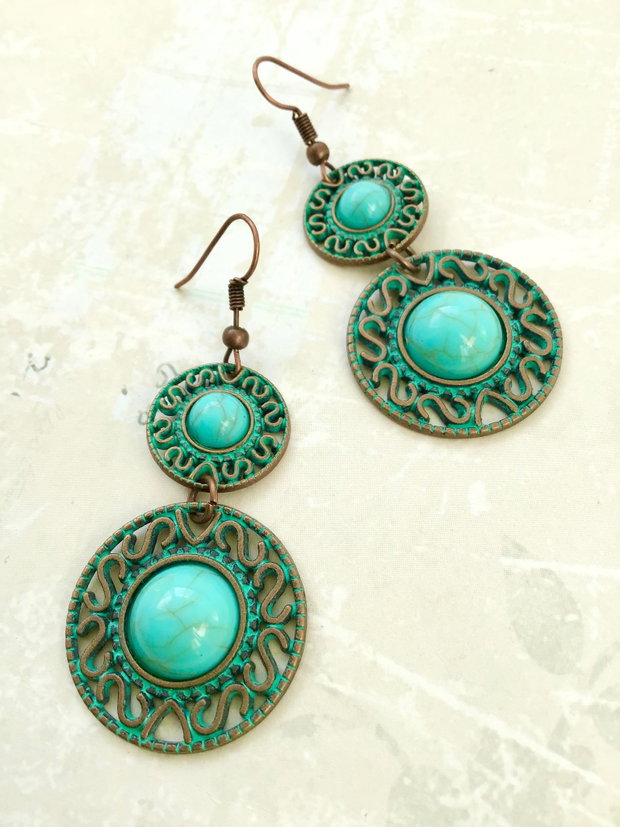 Cercei Boho cupru & turcoaz
