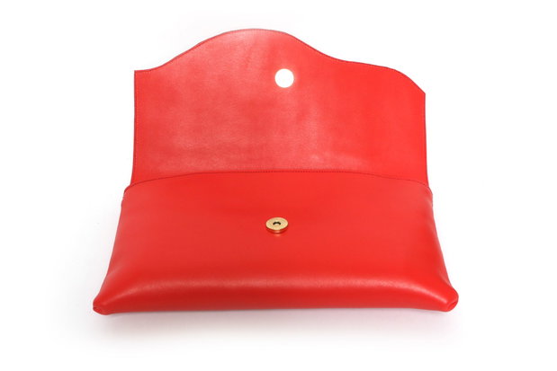 Plic din piele rosie cu capac negru pictat manual