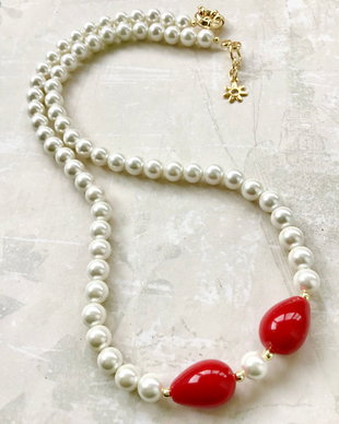 Colier CRACIUN / MARTISOR perle de Mallorca albe & roșii