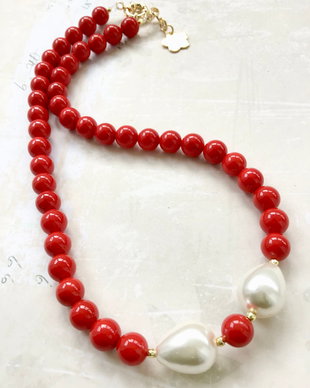 Colier CRACIUN / MARTISOR perle de Mallorca albe & roșii